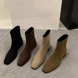 Heel Suede Korean Small Ankle Boots Female Shoes 2024 New Autumn And Winter Versatile Add Velvet Thin Boots Foreign Style Short