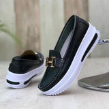 Breakj Autumn 2023 Thick Bottom Round Head Solid Color Women 40-43PU Light-Mouthed Women's Flat-Soled Single