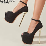 Fashion Platform Pumps Women Stiletto Sandals Super Sexy High Heels Ladies Open Toe Buckle Strap Wedding Stripper