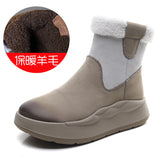 Breakj Velvet Snow Boots Winter Thick Cotton Boots Girl Retro Color Layer Kraft High Help Short Boots Plus