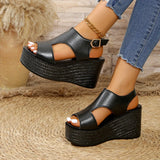 Breakj Sandals Women's Large Code 2025 Summer New Sloped Sandals High Heel Waterproof Table Buckle Women's