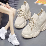 Autumn High Platform High Heels Women Thick Sole Shoes Heels Wedge Sneakers Breathable Mesh Casual Shoes