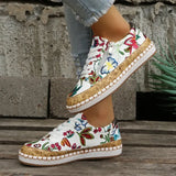 Women Sneakers Fashion Lady Vulcanized Shoes Floral Printed Lace Up Female Flat Shoes Women Loafers Non Slip Casual Shoes