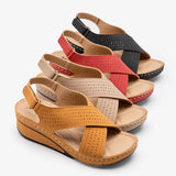 Shose Summer 2021 Casual Leather Sandals Velcro Retro Sandalis Women Plus Size Hollow Wedges