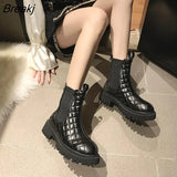 Boots for Woman Slip on Pu Leather Women Ankle Boots Short Plush Solid Elegant Female Shoes 2023 New Comfort