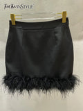 Casual Patchwork Feathers Skirt For Women High Waist A Line Mini Skirts Female Fashion Summer Clothing Style