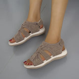 Summer New Beach Sandals Velcro Velcro Round Head Slope Heels Large Size