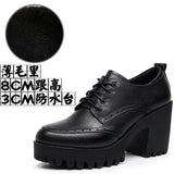 Breakj Brown Bullock Women's Shoes With English Carved Small Leather Shoes Thick Heel High Heel Waterproof Table Round Head Deep Mouth Single