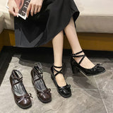 Breakj New Spring And Autumn Cross-Tie Mary Jane Small Leather Shoes British Wind High Bow Bow Girl Student Single