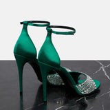 Breakj New Niche Design Rhinestone Heel Heels Women's Summer Sexy Word Buckle Open-Toe