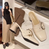 Breakj Spring And Summer New Thick And Cool Slippers Women's Bag Head Large Size Water Drill Buckle High And Muller