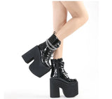 Punk Womens Platform Boots Black Buckle Strap Zipper Creeper Wedges Shoes Mid Calf Military Combat Boots Winter De