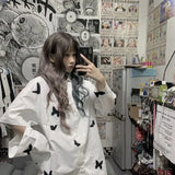 Button Up Shirt Women Oversized Blouse Top 2021 Loose Butterfly Print Harajuku Detachable Shirts Korean Fashion