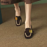 New French Retro Color Matching Single Shoes Women's Square Toe Small Leather Shoes Leather Medium Thick Heel