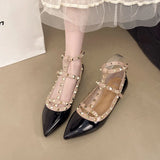 Breakj Temperament V Home Rivet Tip For A Long Time Standing Not Tired Single Shoes New Sexy Patent Leather T-Shaped Buckle With Lazy