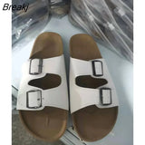 Women's Vintage Slippers Thick Bottom Retro Flat Sandals Buckle Strap Outside Summer Woman Shoes Ladies Slides Female
