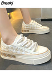 Autumn New Women's Flat Sneakers Plaid Women's Platform Casual Breathable Shoes Lace Up Vulcanized Shoes Tenis