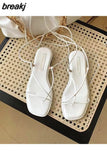 New Summer Sandals Women Flat Ankle Strap Gladiator Sandal Lace Up Casual Shoes Brand Sandals Vacation Flip Flops