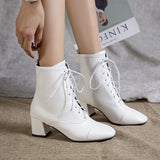 Breakj Color Short Boots Plus Size Front Tie-Up Female Boots