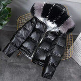 Winter Jacket White Duck Down Parkas Women Gold Silver Double Side Coat Big Aritificial Fur Hooded Female Down