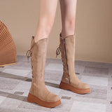 Boots 2022 New Fashion Women's Boots Solid High Heels Casual Platform Shoes Comfortable Lace Up Riding Modern