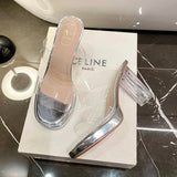 Breakj Women 2025 Summer New Transparent Crystal Waterproof Table Coarse Slippers With A Word To Wear Cold Drag