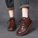 Breakj Cowfrepe Retro Wool Short Boots Women 2025 Winter New Round Head With Martin Boots Plus Cotton