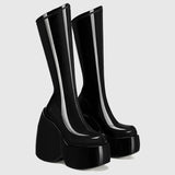 Female Motorcycle Boots Strange Style Slip-On High Heel Platform Women Mid Calf MELODY Boots Fashion Goth Cool
