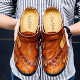 Leather Men Sandals Summer Baotou Casual Man Slippers Convenient Slip on Male Sandals Outdoor Trekking