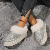 Women's Large-Size Snow Boots In Winter, The New Thick-Soled Sequins Are Thickened To Keep Warm, Woolen Mouth And Low-Barrel Cotton