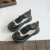 Tone Small Leather Shoes Handmade Literary Mori Girl Thick Sole Casual Shoes Brogue British Style Round Head Flat