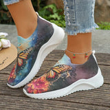 Printed Knitted Flats Women 2024 Summer Lightweight Breathable Mesh Sneakers Woman Slip On Casual Walking Shoes Size