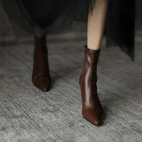 Heels Dress Shoes Pointed Toe Bare Boots Black Booties Thin Heeled Fashion Ankle Boots Retro Ladies Shoes