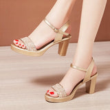 Buckle High-Heeled Sandals Summer 2023 New Roman Sandals Large Size 41-43 Thick-Heeled Sandals