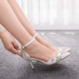 Queen Wedding Shoes Bride 7cm High Heels White Pumps Christmas Day Evening Party Stiletto Luxury Sandals Plus Size