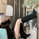 Breakj Fire Boots Women's Coarse And Pants Pipe Boots But Knee Brown Maillard West Cowboy Knight