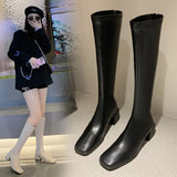 Women But Knee 2023 Spring And Autumn Small Tall And Velvet Thin Boots Thick High Heel Square Head Knight