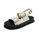 Women Pin Buckle Platform Shoes Slingback Metal Buckle Thick Bottom Ladies Flat Bottom One Buckle Sandals
