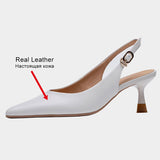 Size 34-40 Women Sandals 2023 Genuine Leather Sexy Thin Heels Shoes For Women Backsling Summer Sandalias Office