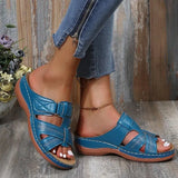 Breakj Large-Size Summer Leisure Retro Slope And Thick-Soled Sewn Shoe Leather One-Character Women's Shoes Slippers