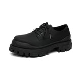 Breakj Men's Casual Platform Versatile Black Leather Shoes Heighten Derby Shoes Frosted Black