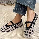 Breakj New Retro Wave Point Mary Treasure Shoes Women Round Head Flat Letter Button Mary Treasure Shoes Bao Head Single