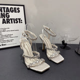 Roman Rhinestone Chain High Heel Square Head Super High Heels Banquet Shoes Walk Show Female