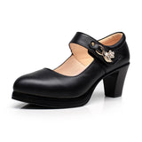 Wedding Dress Shoes With Thick Heels Model Cheongsam Show Waterproof Platform Thick Soles Single Shoes Catwalk One-Word Buckle Small Size High Heels