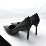 2023 New Soft Leather Black Professional High Heels Female Stiletto All-match Flight Attendant Single Shoes Work