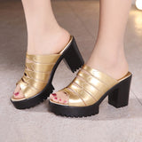 Leather Waterproof Platform Heeled Slippers Women Wear Fishmouth Small Size 33 High-Heeled Sandals In Summer Fashion Thick