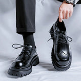 Breakj Shoes Men's Platform Heighten Casual Shoes British Style Leather Shoes Summer Casual Brown Wedding Groom's Shoes