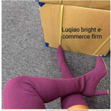 Breakj And Winter Sharp Head Thick And Knitted Knee Boots Women Large Size Elastic Wool Socks Long