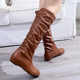 New Women's Thigh High Boots Fashion Plus Size Pionted Toe Wrinkle Flat Knee High Knight Boots for Women Botas De
