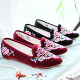 Breakj Shoes Single Shoes Ethnic Style Embroidered Cloth Shoes Spring And Autumn Bright Silk Cloth Muller Women's Single